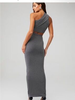 Ronny Kobo Zoe Knit Maxi Dress S Gray One Shoulder Cutout Bodycon $428